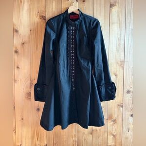 Vintage TRIPP NYC Trench Coat Black Gothic w/ Purple Satin Lining Large